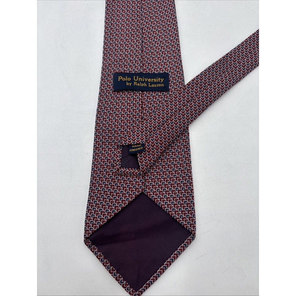 Polo University Mens 100% Silk Maroon/Navy  Neck Tie Preppy